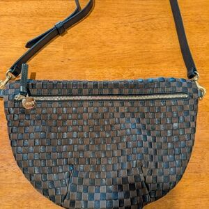 Clare V Black/Chocolate Suede And Leather Woven Grande Fanny Bag